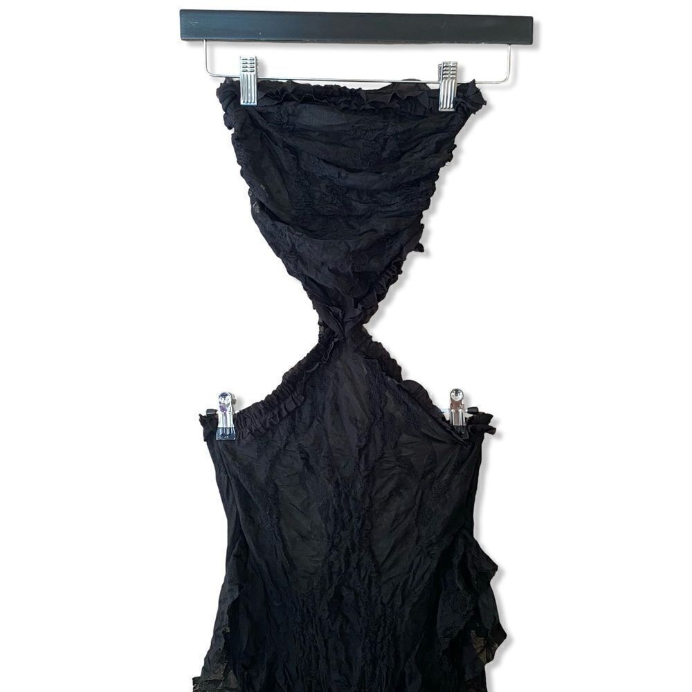 Jaded London Scrunch Lace Ruffle Dress black jellyfish hem cut out Revolve 2 S - Picture 13 of 16